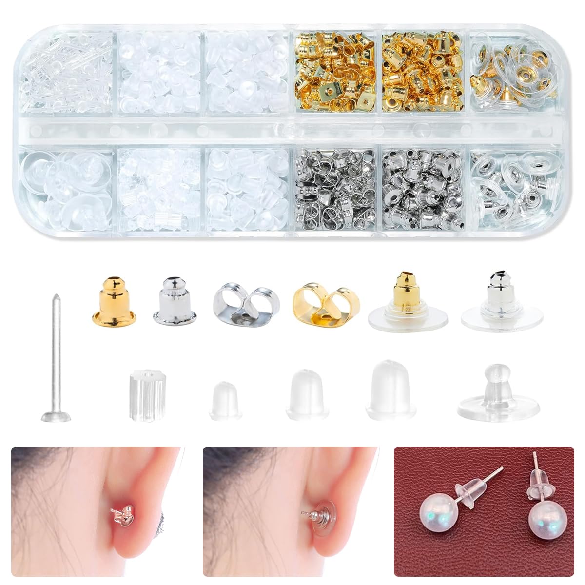 MAYCREATE 600Pcs Earrings Back Stopper for Ear Studs, 12-Style Clear Earring Stopper Clutch Metal Silicone Earring Backs Replacement Kits for Fish Hook Earring Studs Hoops - with Storage Box MAYCREATE 600Pcs Earrings Back Stopper for Ear Studs, 12-Style Clear Earring Stopper Clutch Metal Silicone Earring Backs Replacement Kits for Fish Hook Earring Studs Hoops - with Storage Box